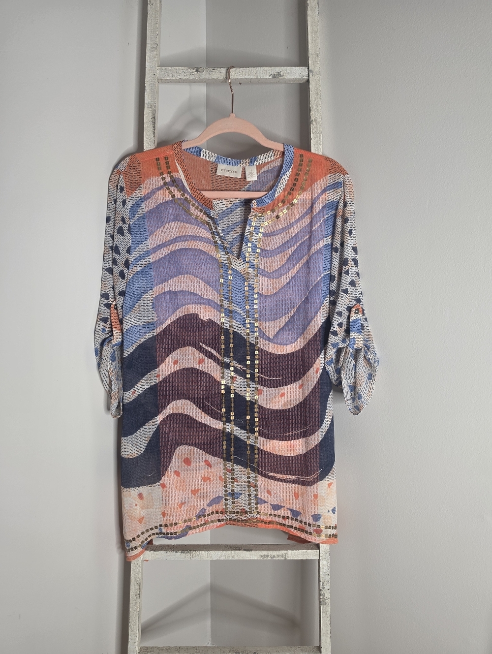 Chicos Women's Size 1 Medium Colorful Embellished Lightweight Tunic